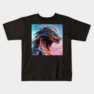 Intricate Bronze and Blue Metallic Dragon Kids T-Shirt